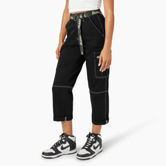 Women's Relaxed Fit Contrast Stitch Cropped Cargo Pants | Dickies