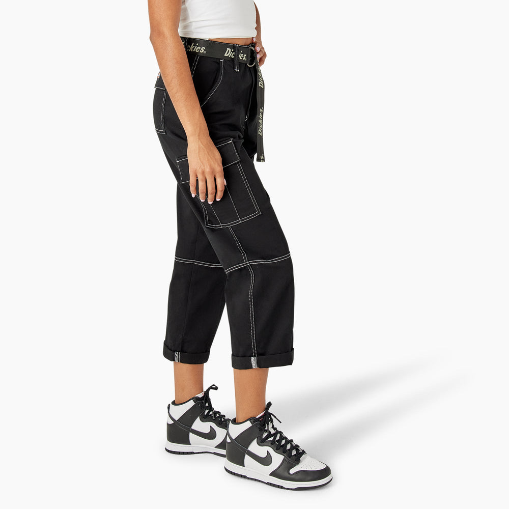 Women's Relaxed Fit Contrast Stitch Cropped Cargo Pants | Dickies