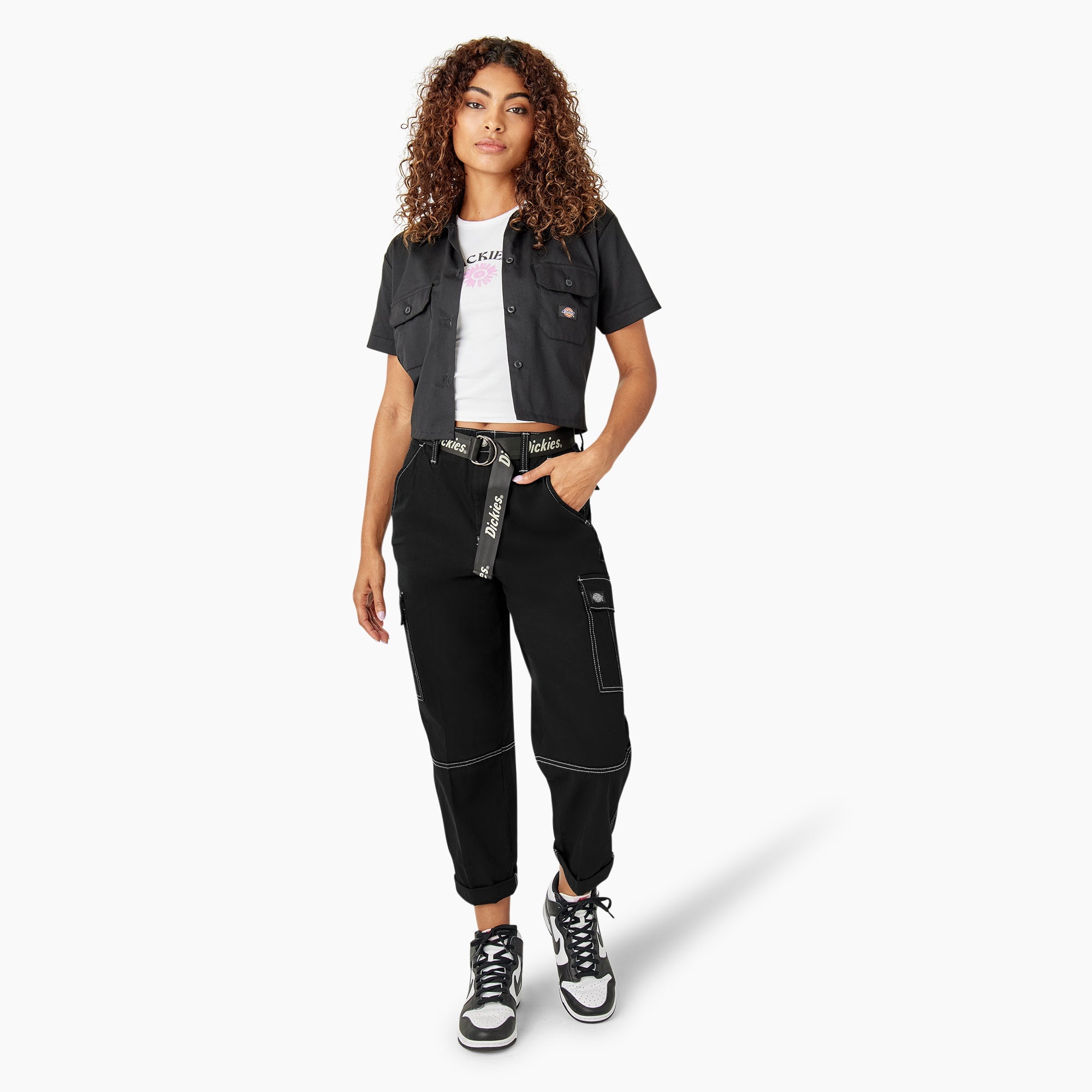 Women's Relaxed Fit Contrast Stitch Cropped Cargo Pants | Dickies